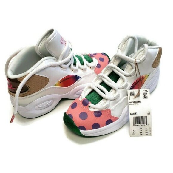 Reebok Question Mid Candy Land x Hasbro Iverson Junior Sz 3 Rainbow Trail GZ0082 - Picture 10 of 10